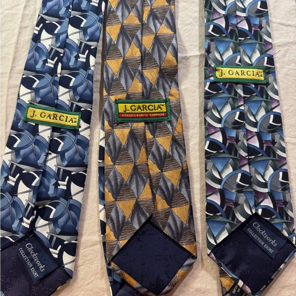 J. Garcia Men's Geometric Silk Ties - Blue, Gold, Multicolor Lot of 3